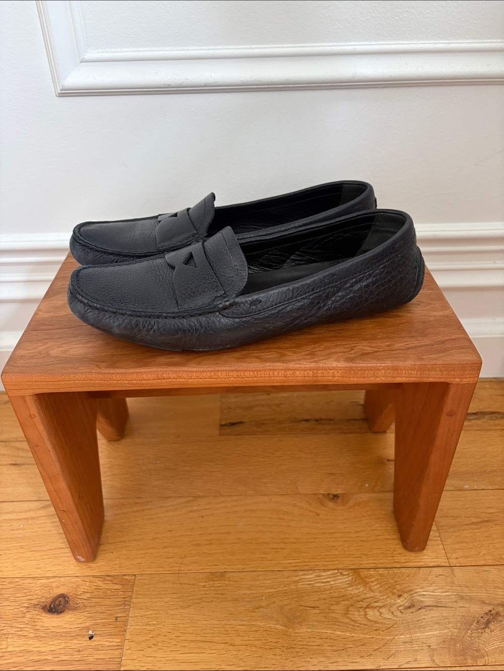 Women’s Navy Prada Leather Penny Loafers